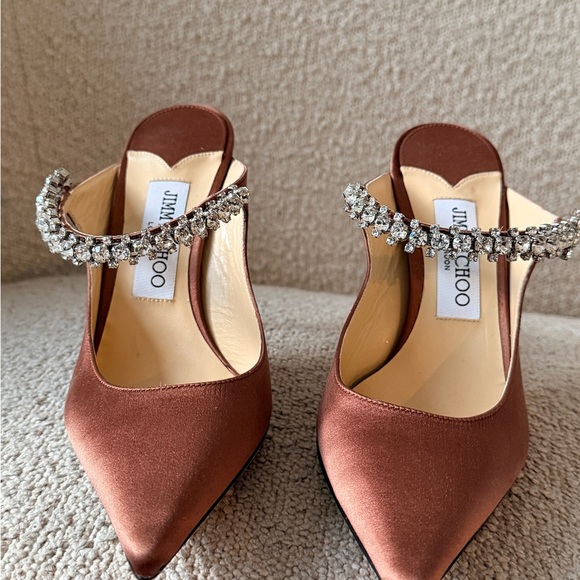 Jimmy Choo Brown Satin Crystal-Embellished Pointed-Toe Heels - Picture 2 of 4